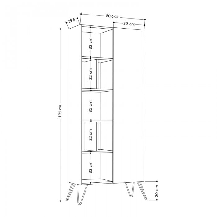 Βιβλιοθήκη Jedda Megapap χρώμα λευκό - φυσικό οξιάς 80,6x29,6x191εκ.