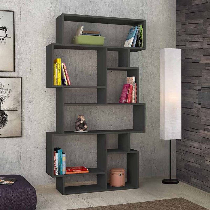 Βιβλιοθήκη Karmato Megapap χρώμα ανθρακί 96x25,5x168,5εκ.