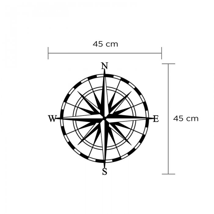 Διακοσμητικό τοίχου Compass Megapap μεταλλικό χρώμα μαύρο 45x2x45εκ.