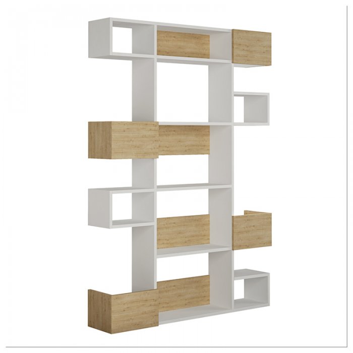 Βιβλιοθήκη Niho Megapap χρώμα λευκό - φυσικό οξιάς 120x25,3x171εκ.