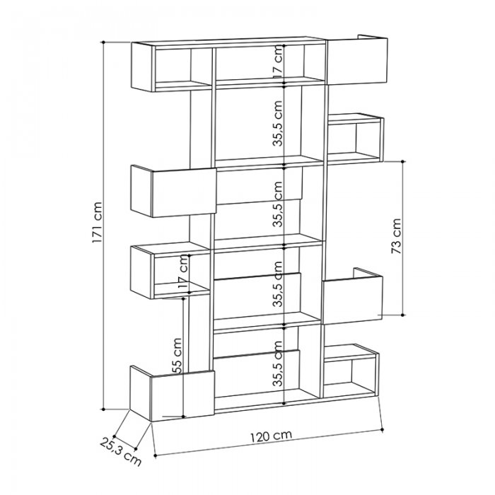 Βιβλιοθήκη Niho Megapap χρώμα λευκό - φυσικό οξιάς 120x25,3x171εκ.