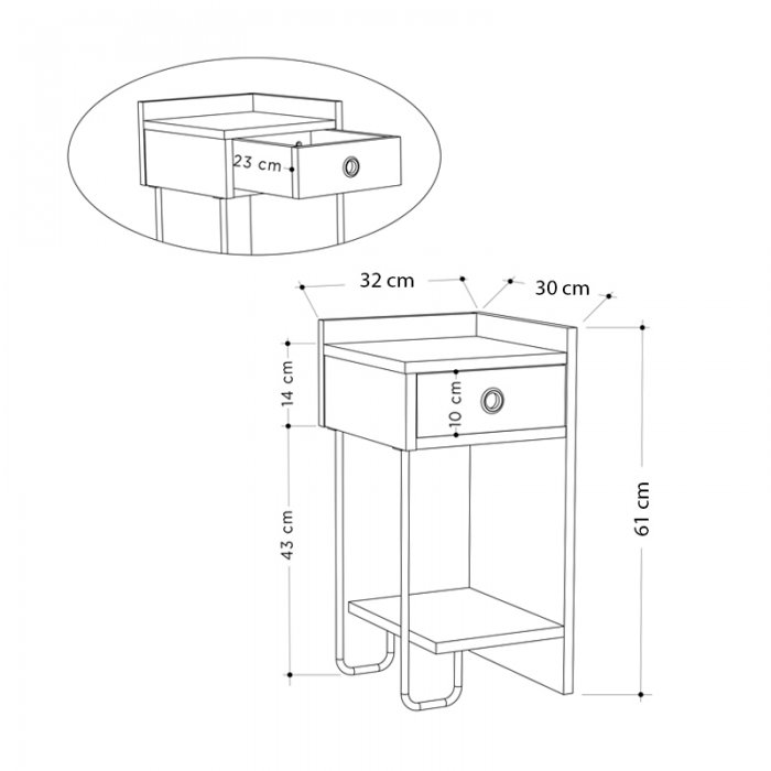Κομοδίνο μελαμίνης Sirius Megapap δεξί χρώμα λευκό 32x30x61εκ.