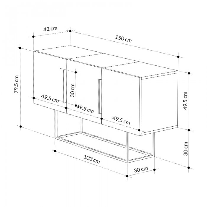 Μπουφές Tontini Megapap χρώμα λευκό - μαύρο εφέ μαρμάρου 150x42x79,5εκ.