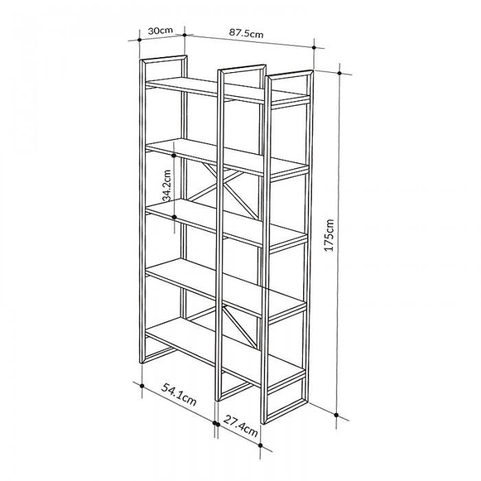 Βιβλιοθήκη Dusan Megapap χρώμα sepet oak 87,5x30x175εκ.