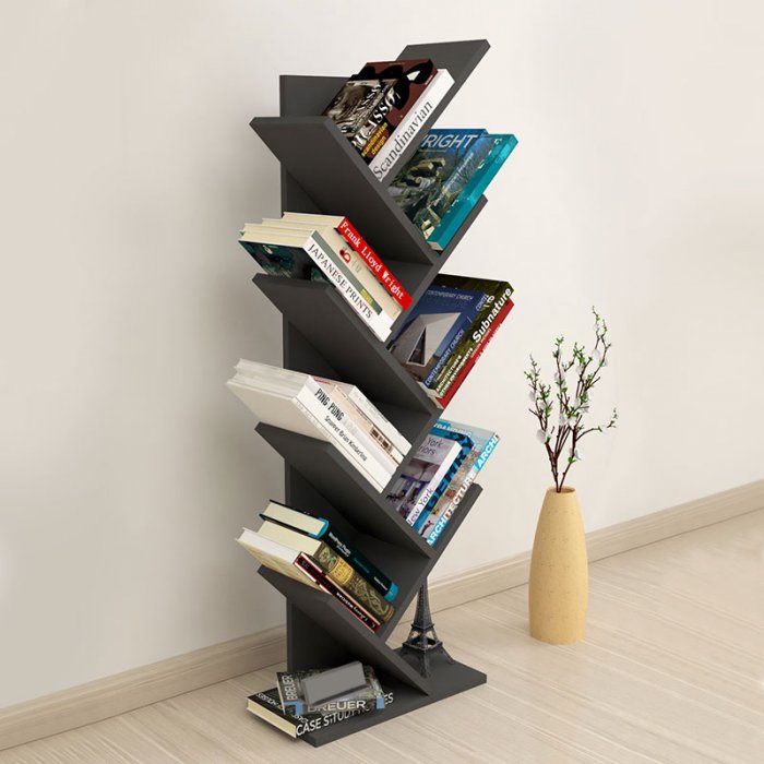 Βιβλιοθήκη Milton Megapap χρώμα ανθρακί 44x22x121εκ.