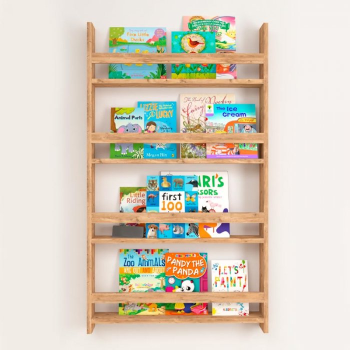 Επιτοίχια βιβλιοθήκη - ραφιέρα Montessori Megapap χρώμα pine oak 74x10x120εκ.