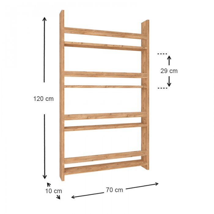 Επιτοίχια βιβλιοθήκη - ραφιέρα Montessori Megapap χρώμα pine oak 74x10x120εκ.