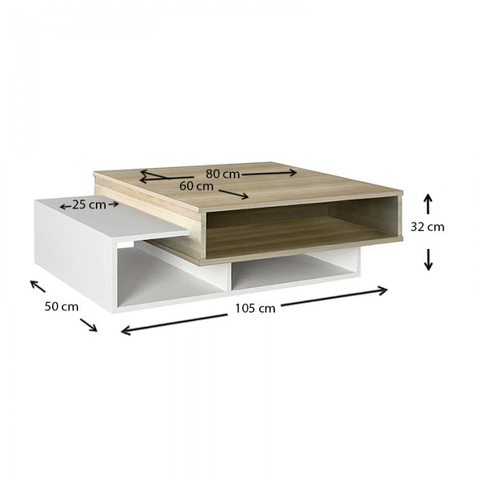 Τραπεζάκι σαλονιού Tab Megapap χρώμα λευκό - cordoba 105x60x32εκ.