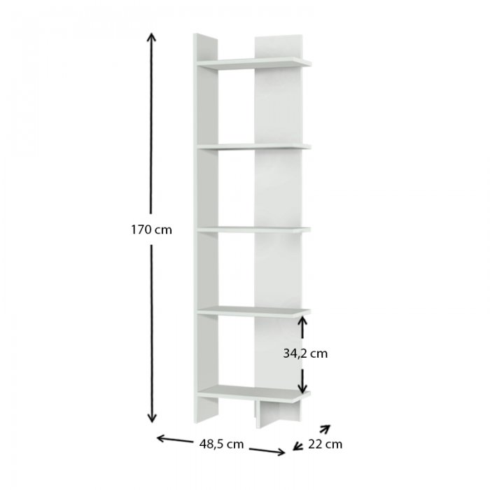 Βιβλιοθήκη Perla Megapap χρώμα λευκό 48x22x170εκ.