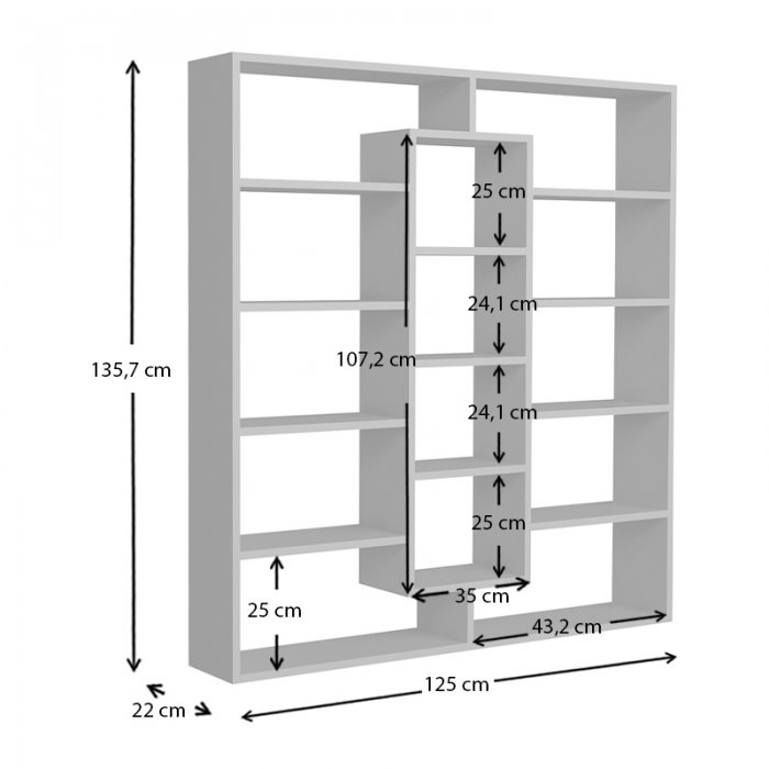 Βιβλιοθήκη Ample Megapap χρώμα λευκό 125x22x135,7εκ.