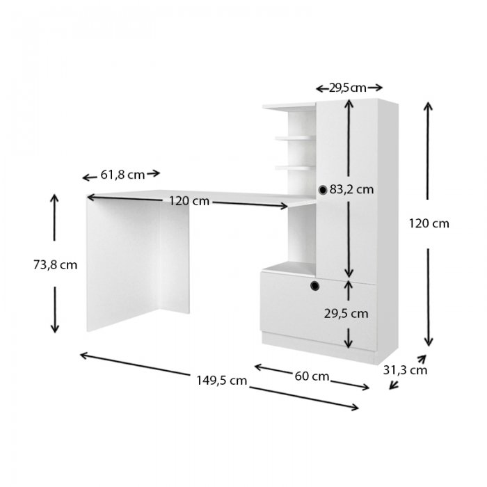 Γραφείο εργασίας Merino Megapap χρώμα λευκό 149,5x61,8x120εκ.