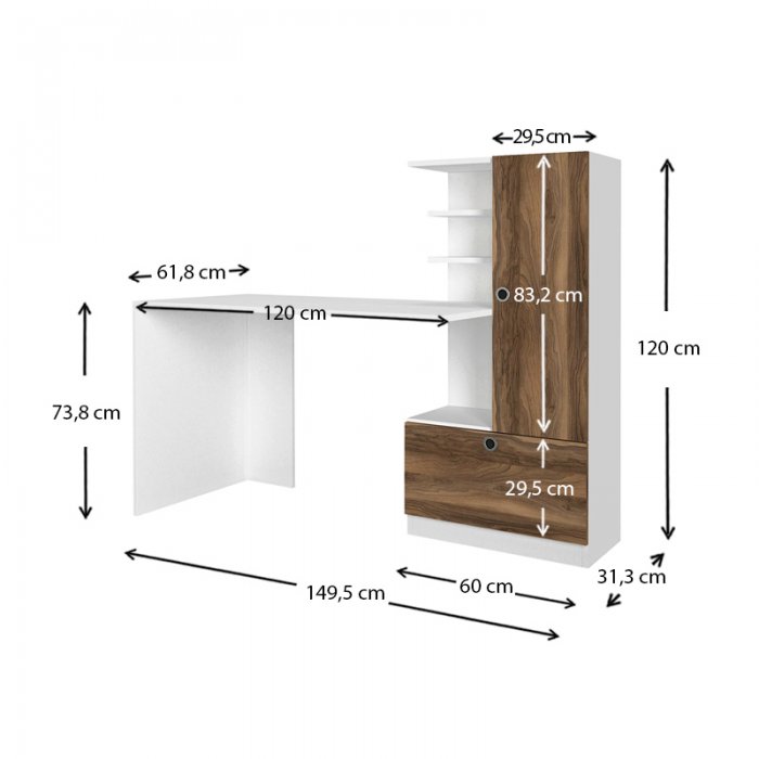 Γραφείο εργασίας Merino Megapap χρώμα λευκό - καρυδί 149,5x61,8x120εκ.