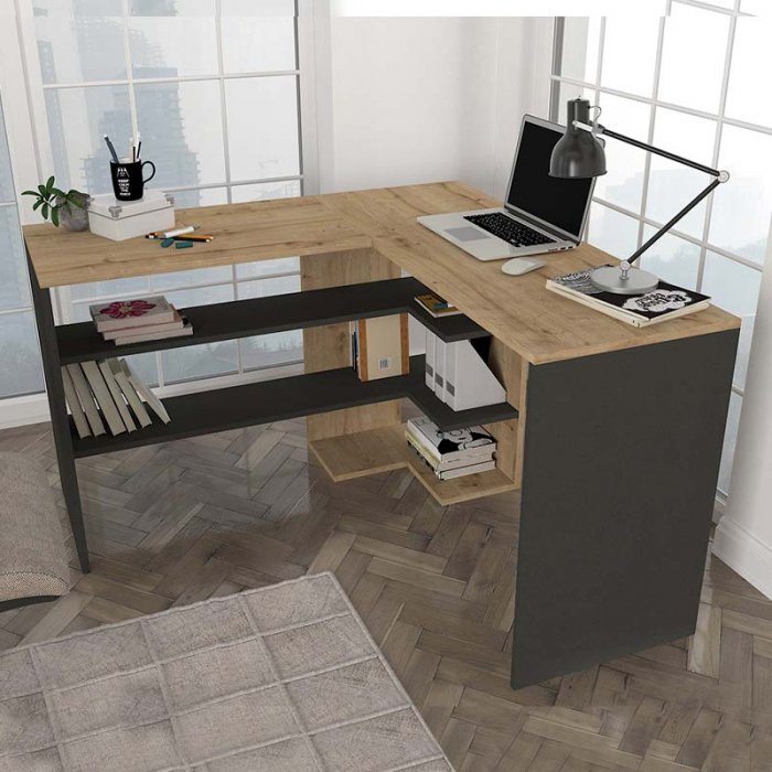 Γραφείο εργασίας Stylo Megapap χρώμα sapphire oak -  ανθρακί 120x120x73,8εκ.