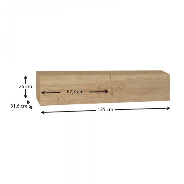 Έπιπλο τηλεόρασης επιτοίχιο Aristo Megapap με LED χρώμα sapphire oak 135x31,6x25εκ.