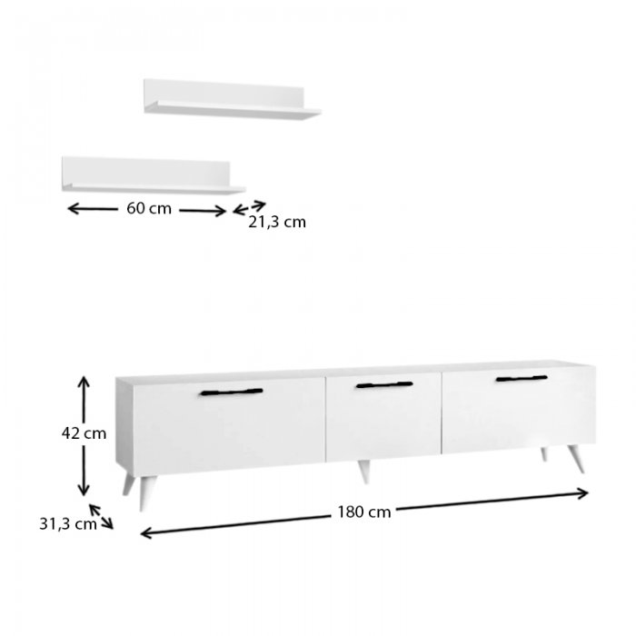 Έπιπλο τηλεόρασης Mareta Megapap χρώμα λευκό 180x31,3x42εκ.
