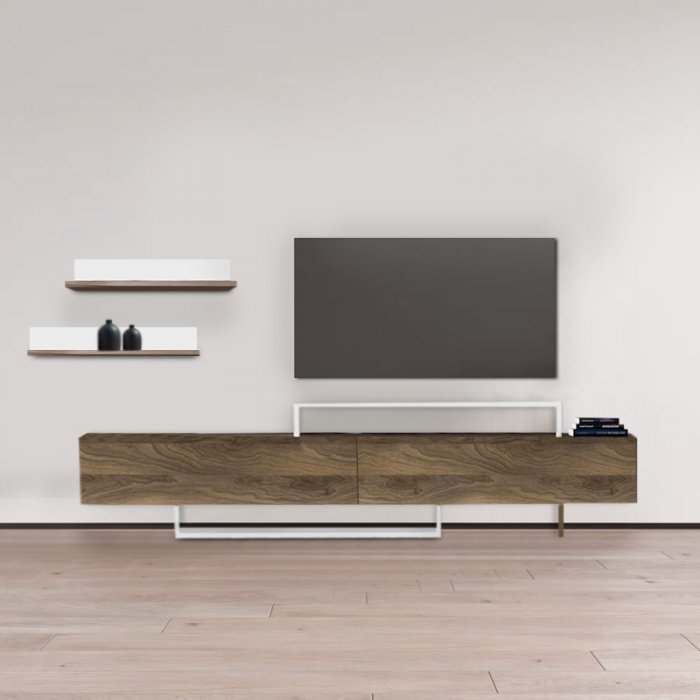 Έπιπλο τηλεόρασης Nirvana Megapap χρώμα καρυδί - λευκό 180x31,3x41,7εκ.