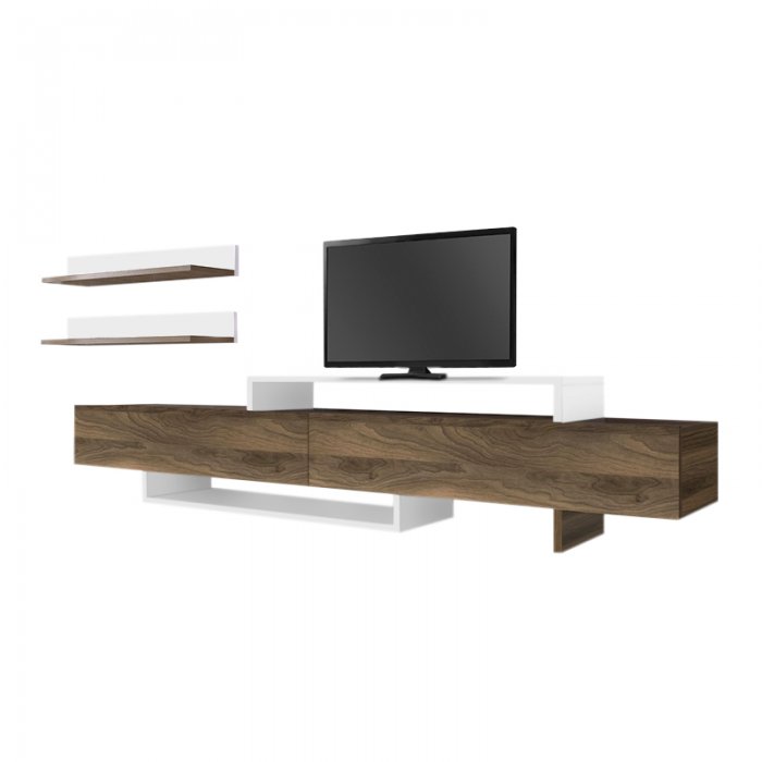 Έπιπλο τηλεόρασης Nirvana Megapap χρώμα καρυδί - λευκό 180x31,3x41,7εκ.