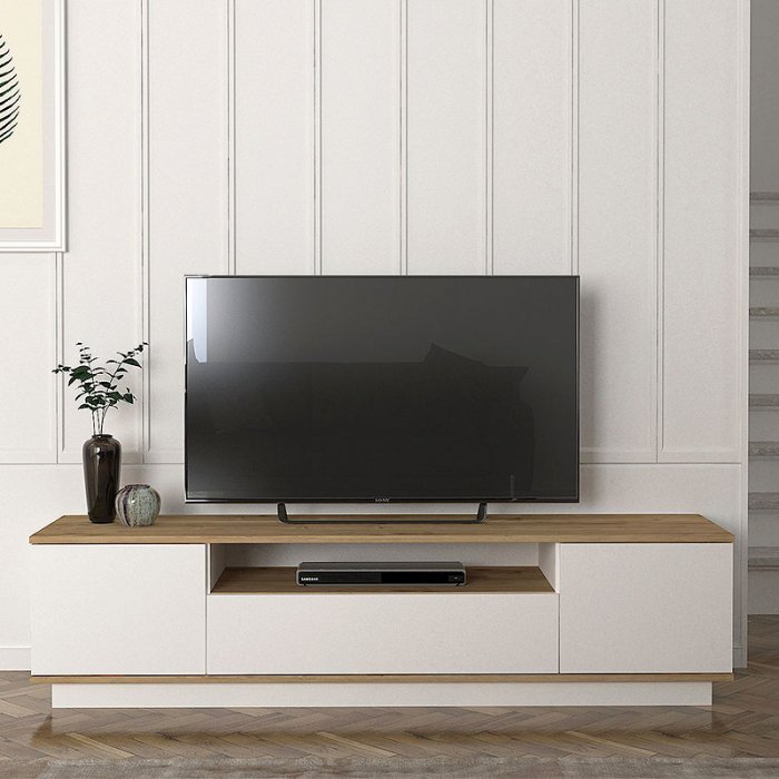 Έπιπλο τηλεόρασης Fedya Megapap χρώμα λευκό - sapphire oak 180x45x44,6εκ.