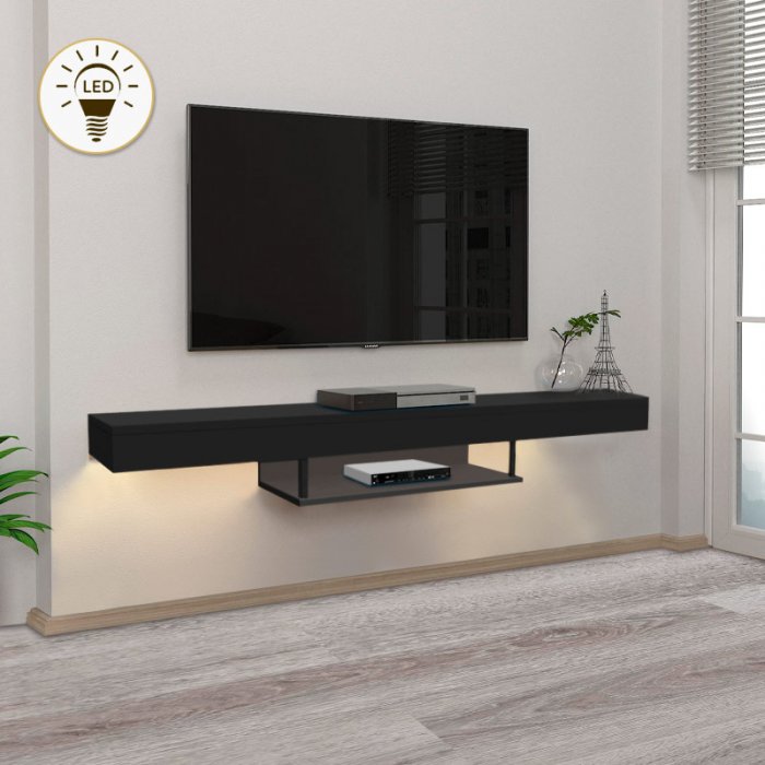 Έπιπλο τηλεόρασης επιτοίχιο Albares Megapap με LED χρώμα μαύρο 150x29,6x22εκ.