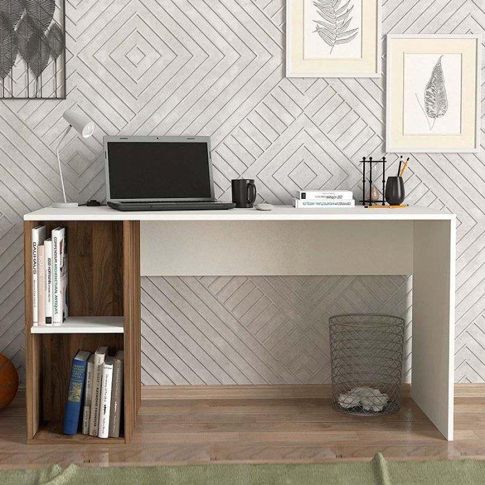 Γραφείο εργασίας Coral Megapap χρώμα λευκό - καρυδί 140x60x75εκ.