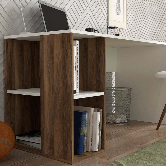 Γραφείο εργασίας Coral Megapap χρώμα λευκό - καρυδί 140x60x75εκ.