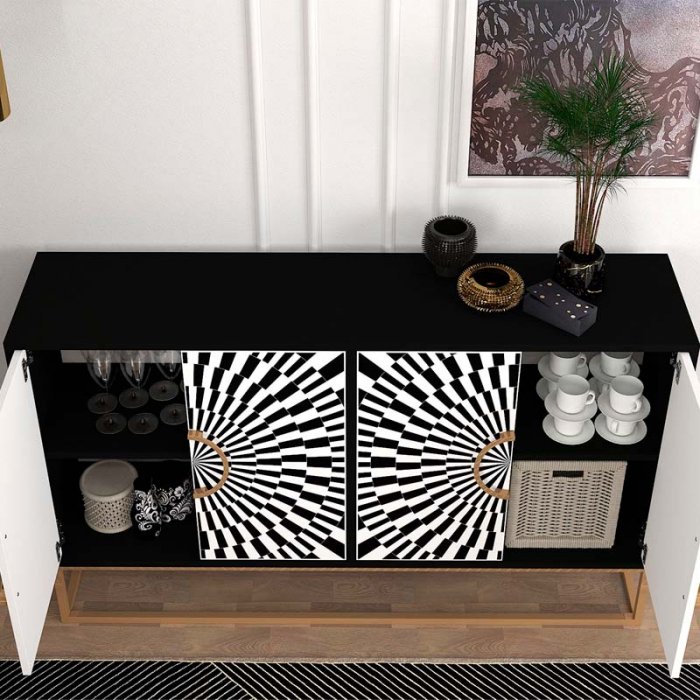 Μπουφές Gradel Megapap χρώμα μαύρο - ασπρόμαυρο 150x35x83,6εκ.