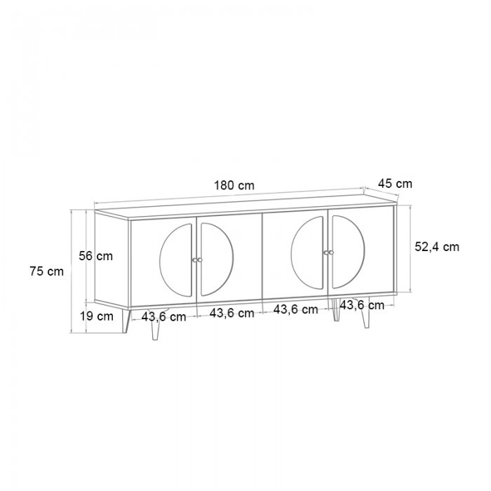 Μπουφές Aureta Megapap χρώμα λευκό - sapphire oak 180x45x75εκ.
