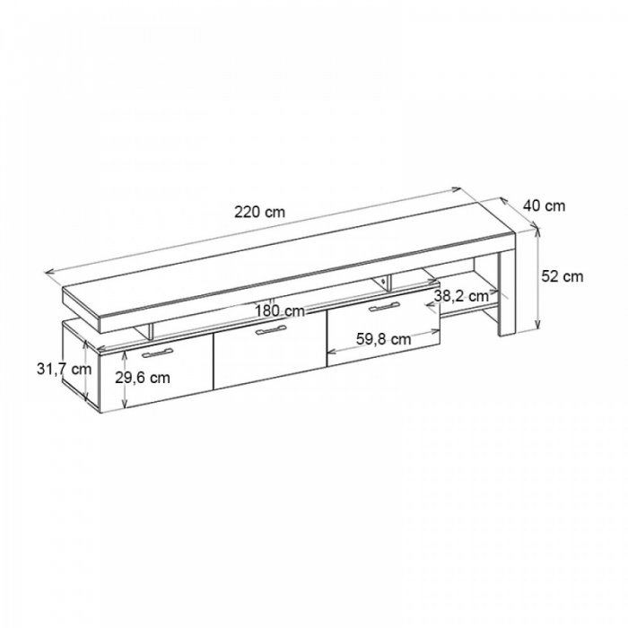 Έπιπλο τηλεόρασης Acnes Megapap χρώμα μαύρο - καρυδί 220x40x52εκ.