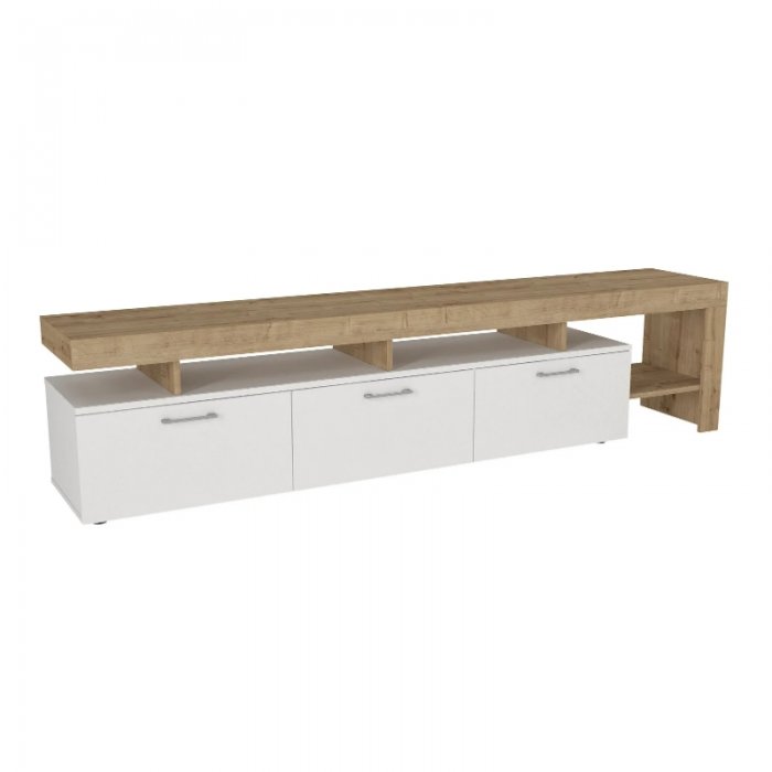 Έπιπλο τηλεόρασης Acnes Megapap χρώμα λευκό - sapphire oak 220x40x52εκ.