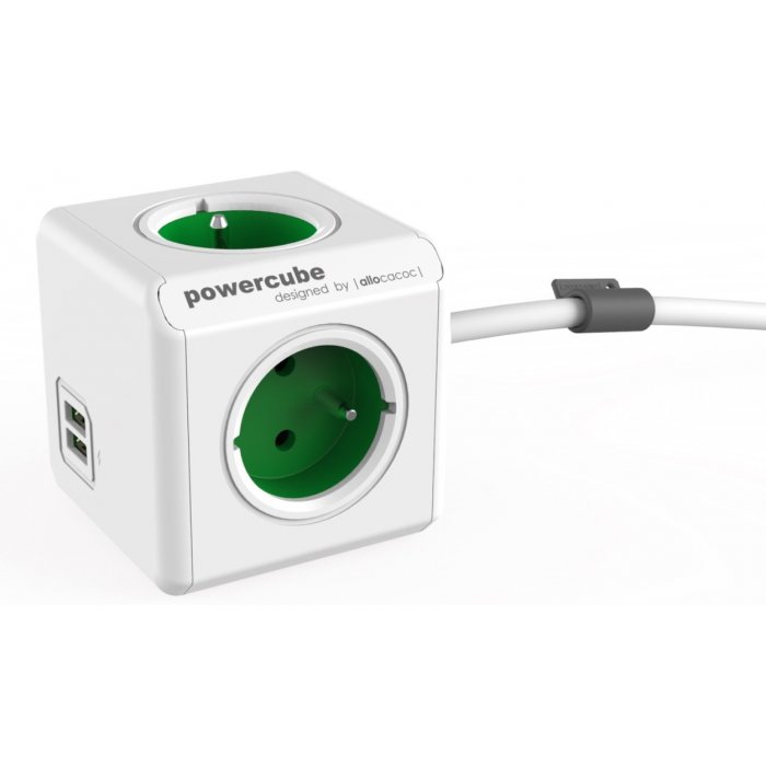 Allocacoc® PowerCube | Extended USB| Πολύπριζο 4 θέσεων & 2 USB – Πράσινο – 1406GN/DEEUPC