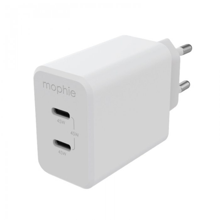 Mophie Speedport 45W 2xUSB-C GaN Fast Wall Charger Οικιακός φορτιστής ταχείας φόρτισης ισχύος 45W (λευκός) (409909299)