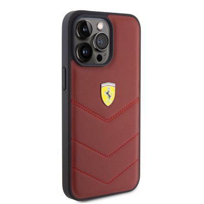 Ferrari Leather Stitched Lines – Θήκη προστασίας για iPhone 15 Pro Max (Red – FEHCP15XRDUR)