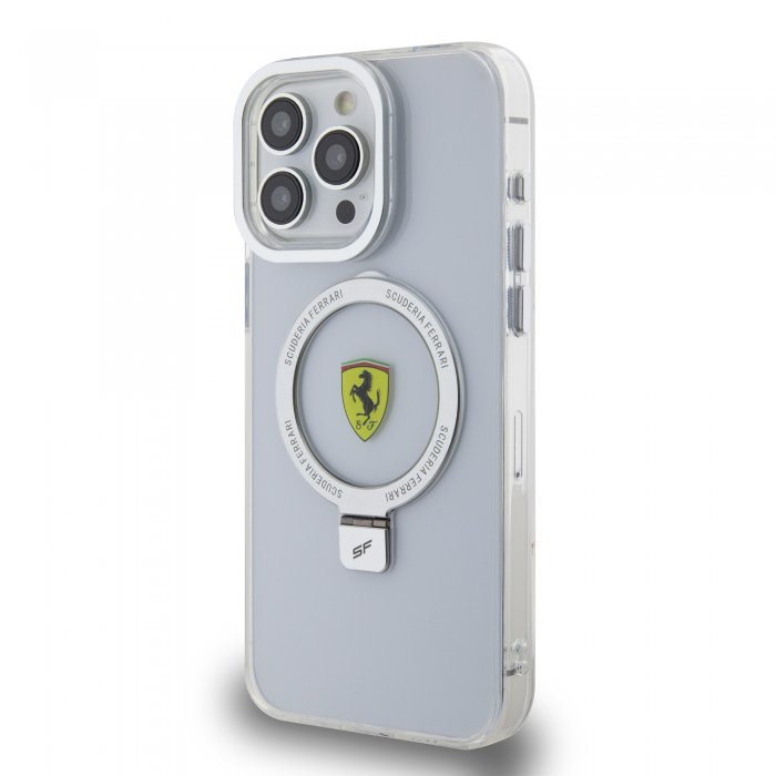 Ferrari Magsafe Ringstand Case – Θήκη προστασίας από σκληρό πλαστικό για iPhone 15 Pro Max (Silver – FEHMP15XUSCAS)