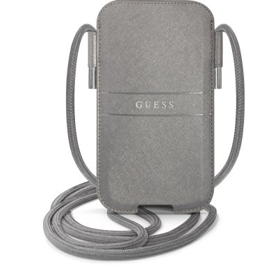 Guess Saffiano Pouch with cord Τσαντάκι κατάλληλο για smartphone Small / Medium (170x95mm) με κορδονάκι (Grey - GUPHMPSASBGR)