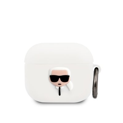 Karl Lagerfeld Embossed Logo Karl's Head Collection Θήκη προστασίας από σιλικόνη για Apple Airpods 3 (Λευκό - KLACA3SILKHWH)