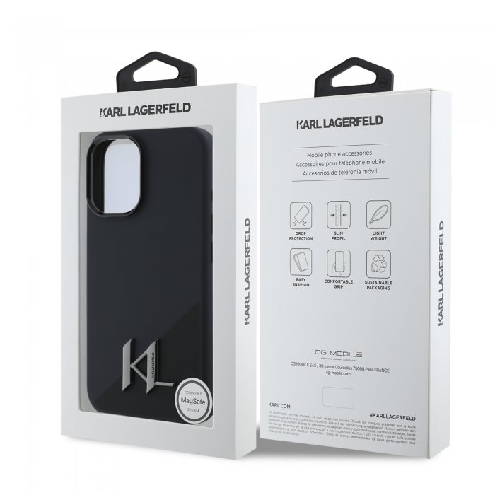 Karl Lagerfeld MagSafe Initial Metal Logo Silicone Case Θήκη προστασίας από σιλικόνη  – iPhone 16 (Μαύρο – KLHMP16SSCMKMPCK)