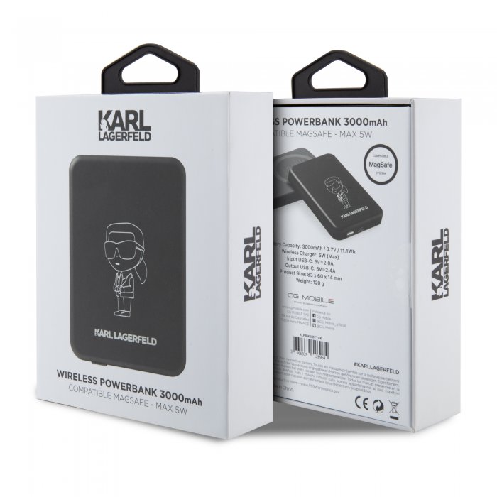 Karl Lagerfeld MagSafe Μαγνητικό PowerBank 3000mAh 5W με Θύρα USB-C (Black – KLPBMKIOTTGK)