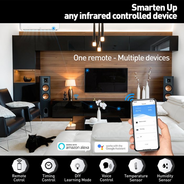 Tellur Smart IR WiFi Remote Control Τηλεχειρισμός IR & Αισθητήρας θερμοκρασίας & υγρασίας WiFi σε μαύρο (TLL331241)