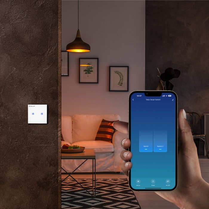 Tellur WiFi Switch 2 Ports 1800W Έξυπνος διακόπτης WiFi 2 θυρών σε λευκό (TLL331491)